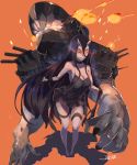  1girl absurdres battleship-symbiotic_hime bigegg black_dress black_hair breasts cannon cleavage dress glowing glowing_eyes highres horns kantai_collection long_hair red_eyes solo turret 