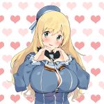  1girl atago_(kantai_collection) blonde_hair breasts bust ddal green_eyes hat heart heart_hands highres huge_breasts kantai_collection long_hair looking_at_viewer smile solo 