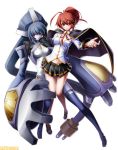  1girl blazblue blazblue:_continuum_shift breasts cape celica_a_mercury long_hair nirvana official_art ponytail red_eyes robot school_uniform 