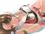  1girl brown_eyes brown_hair hair_ribbon jintsuu_(kantai_collection) kantai_collection ko_ru_ri long_hair lying ribbon solo 