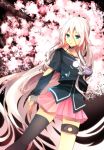  1girl ahoge blue_eyes cherry_blossoms choker detached_sleeves highres ia_(vocaloid) long_hair looking_at_viewer nanase09rr parted_lips pink_hair pleated_skirt sketch skirt solo vocaloid 