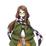 1girl :3 brown_eyes brown_hair clearfile futatsuiwa_mamizou futatsuiwa_mamizou_(human) glasses hair_ornament hairclip hands_in_sleeves haori japanese_clothes leaf_hair_ornament pince-nez scarf touhou 