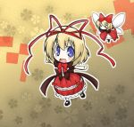  &gt;_&lt; 1girl :d bow brown_hair chibi fairy futa4192 hair_bow hair_ornament hair_ribbon looking_at_viewer lowres medicine_melancholy open_mouth ribbon short_hair smile tagme touhou violet_eyes 