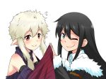  2boys bellezza_felutia black_hair blue_eyes duo felutiahime jacket long_hair multiple_boys original red_eyes smile trap white_hair 