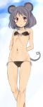  1girl alternate_costume animal_ears arms_behind_back bikini blush chikado flat_chest front-tie_top grey_hair mouse_ears mouse_tail navel nazrin red_eyes short_hair side-tie_bikini solo swimsuit tail touhou 