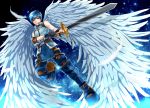  1boy blue_hair fayt_leingod highres nirensou solo star_ocean star_ocean_till_the_end_of_time sword weapon wings 