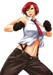  1girl breasts brown_eyes gloves king_of_fighters kokuryuugan large_breasts navel parted_lips redhead short_hair simple_background solo vanessa white_background 