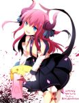  1girl blue_eyes claws detached_sleeves fate/extra_ccc fate_(series) horns lancer_(fate/extra_ccc) long_hair minafuni pink_hair pointy_ears rubber_duck solo tail two_side_up 
