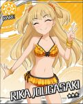  1girl artist_request blonde_hair bracelet character_name closed_eyes eyelashes idolmaster idolmaster_cinderella_girls jewelry jougasaki_rika official_art orange_background sun_(symbol) swimsuit 