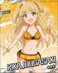  1girl artist_request blonde_hair bracelet character_name eyelashes green_eyes idolmaster idolmaster_cinderella_girls jewelry jougasaki_rika official_art orange_background sun_(symbol) swimsuit 