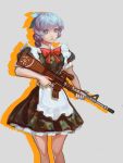  1girl assault_rifle full_metal_panic! grey_eyes gun highres maid rifle silver_hair solo teletha_testarossa weapon 
