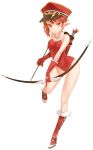  1girl arrow bow_(weapon) character_request copyright_request elbow_gloves gloves hat one-piece_swimsuit pointy_ears quiver red_eyes redhead solo swimsuit weapon white_background yonggi 