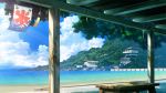  artist_name beach bench clouds cloudy_sky commentary hill horizon house no_humans ocean original sand scenery sky summer technoheart tree water wind_chime 