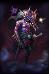  1boy ag+_(atelieriji) dark_persona hat highres link majora&#039;s_mask mask moon purple_skin redhead solo standing sword tael tatl the_legend_of_zelda weapon 