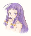  1girl :&lt; ahoge ayase_yue blush braid bust kasuga_yukihito long_hair mahou_sensei_negima! nude purple_hair solo twin_braids violet_eyes 