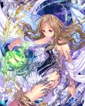  1girl breasts brown_hair empew feathered_wings long_hair magic original solo tenkuu_no_crystalia violet_eyes wings 