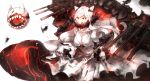  1girl black_nails breasts cleavage covered_mouth dress dress_lift fingernails horns kantai_collection large_breasts long_hair midway_hime orange_eyes rwk_(11737225) sharp_fingernails shinkaisei-kan solo spikes turret veins very_long_hair white_dress white_hair white_skin 