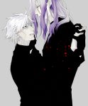  2boys berserker_(fate/zero) black_gloves dokurabe fate/zero fate_(series) gloves long_hair matou_kariya multiple_boys purple_hair scar turtleneck white_hair 