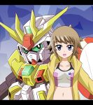  blue_eyes brown_hair hoshino_fumina jacket midriff navel sports_bra superhamasuke winning_gundam 