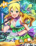  ahoge artist_request blonde_hair blush butterfly character_name dress green_eyes hoshii_miki idolmaster idolmaster_million_live! long_hair microphone necklace singing 