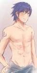  1boy abs blue_eyes blue_hair blush fire_emblem fire_emblem:_kakusei hand_on_hip krom male naked_towel towel tusia 