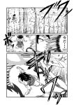  1boy 1girl black_hair broly comic crossover danmaku dragon_ball dragon_ball_z forest highres monochrome nature ohoho rumia rumia_(darkness) touhou trails translation_request 