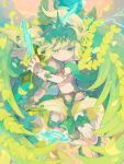  1boy angel angel_wings archangel_michael_(p&amp;d) crown green_eyes green_hair highres male puzzle_&amp;_dragons solo sword tadano_shiroko weapon wings 