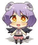  1girl :d black_wings borrowed_character brown_eyes chibi chroma000 horns looking_at_viewer open_mouth original purple_hair short_hair smile solo tagme tail wings 
