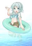  androgynous bikini grey_eyes hoodie houren_yabusame innertube len&#039;en midriff ocean open_clothes open_mouth short_hair short_hair_with_long_locks silver_hair smile solo swimsuit 