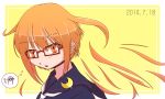  alternate_hair_length alternate_hairstyle blush crescent_moon dated glasses kantai_collection mochizuki_(kantai_collection) moon orange_eyes orange_hair short_hair thought_bubble uniform yayoi_(kantai_collection) yuuki_444 