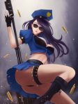  breasts caitlyn_(league_of_legends) cleavage gloves gun hat highres police police_uniform rifle sniper_rifle uniform weapon 