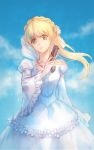  1girl aldnoah.zero asseylum_vers_allusia blonde_hair dress green_eyes highres kanmuri_(hanyifan30338) long_hair solo white_dress 