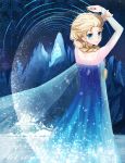  1girl absurdres back blonde_hair blue_eyes braid disney elsa_(frozen) frozen_(disney) highres holding_hands levi9452 looking_at_viewer single_braid solo veil 