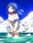  1girl aki_(neyuki41028) blue_eyes blue_hair dress feet_in_water hiradaira_chisaki long_hair nagi_no_asukara partially_submerged soaking_feet water 