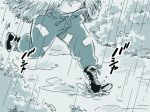  1girl comic fujiwara_no_mokou mitsumoto_jouji pants rain running solo touhou 
