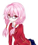  1girl bespectacled glasses guilty_crown hair_ornament long_hair looking_at_viewer pink_hair red_eyes school_uniform solo twintails yuzuriha_inori 
