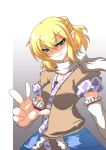  1girl arm_warmers blonde_hair green_eyes kotepo mizuhashi_parsee pointy_ears scarf shaded_face short_hair smirk solo touhou 