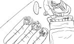  ... 1boy 3girls admiral_(kantai_collection) ahoge bed comic double_bun eyepatch hat kantai_collection military military_uniform monochrome multiple_girls nagara_(kantai_collection) naka_(kantai_collection) nose_bubble peaked_cap short_hair sleeping sleeping_bag tenryuu_(kantai_collection) tonda uniform 