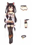  1girl animal_ears bare_shoulders black_hair character_profile choker highres kyuri_(405966795) long_hair original solo tail thigh-highs two_side_up violet_eyes 