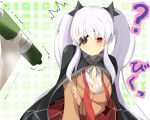  1girl ? blush breasts cape cleavage eyepatch kyuchan red_eyes senran_kagura senran_kagura_(series) skirt solo twintails white_hair yagyuu_(senran_kagura) 