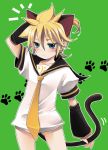  1boy animal_ears blonde_hair blue_eyes bottomless cat_ears cat_tail kagamine_len male necktie open_mouth paw_print tail vocaloid yomorin 