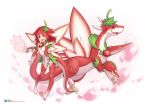  1girl artist_name bare_shoulders blush bodysuit breasts claws cleavage covered_navel dragon dragon_ears dragon_girl dragon_tail elbow_gloves facial_mark fang flower food food_as_clothes food_themed_clothes fruit gloves hair_ornament jewelry leaf long_hair necklace open_mouth paws personification puzzle_&amp;_dragons red_gloves red_legwear redhead seed sharp_toenails simple_background smile strawberry strawberry_dragon_(p&amp;d) tail tail_flower text thigh-highs violet_eyes white_background wings yellowpaint. zettai_ryouiki 
