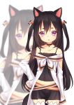  1girl absurdres animal_ears bare_shoulders black_hair choker highres kyuri_(405966795) long_hair original solo tail thigh-highs two_side_up violet_eyes 