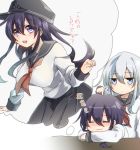  2girls akatsuki_(kantai_collection) blue_eyes blush breasts hat hibiki_(kantai_collection) imagining kantai_collection kirito_(tundereyuina) long_hair multiple_girls peaked_cap poking purple_hair school_uniform serafuku sleeping violet_eyes zzz 