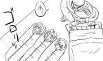  1boy 3girls admiral_(kantai_collection) ahoge bed comic double_bun eyepatch hat kantai_collection military military_uniform monochrome multiple_girls nagara_(kantai_collection) naka_(kantai_collection) nose_bubbles peaked_cap short_hair sleeping sleeping_bag tenryuu_(kantai_collection) tonda translation_request uniform 