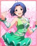  1girl ahoge artist_request blue_hair breasts cleavage idolmaster idolmaster_million_live! looking_at_viewer miura_azusa official_art open_mouth red_eyes short_hair smile solo 