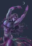  1boy crescent_moon earrings highres jewelry jojo_no_kimyou_na_bouken kars_(jojo) long_hair moon muscle purple_hair solo toujou_shufu 