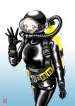  1girl belt bodysuit diving diving_mask geitassha gloves original scuba skin_tight wetsuit 