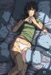  1girl bed blank_stare dog_tags eudetenis looking_afar lying no_pants on_back original panties scar scars self-inflicted shadow solo stare underwear window_shade 