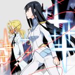  1boy 1girl black_eyes black_hair blonde_hair eugenio2nd female glasses iori_shirou kill_la_kill kiryuuin_satsuki labcoat long_hair male mask ponytail uniform 